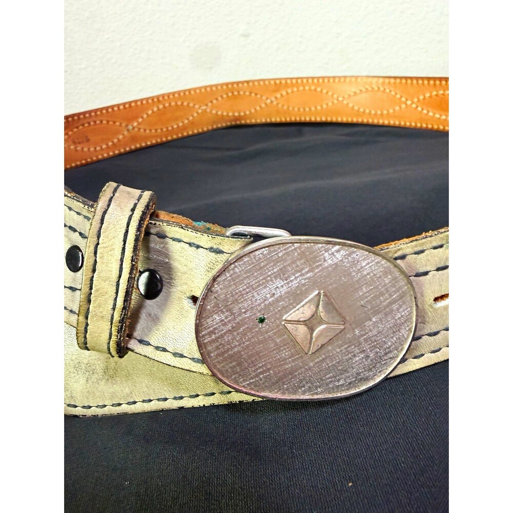 Justin Western Belt Womens Size 38 Leather Silver Oval Buckle 612S Vintage